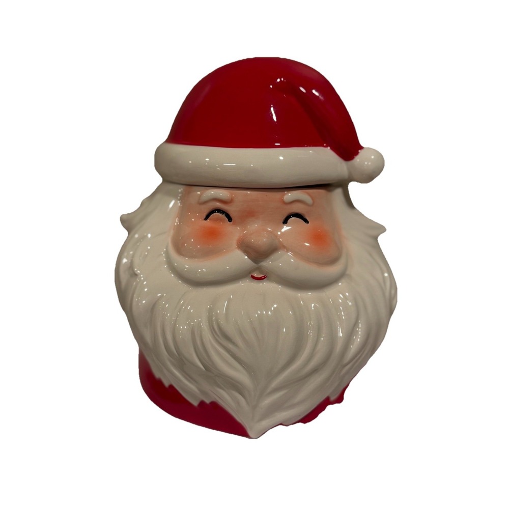 New Santa Claus‎ Head Cookie Jar Christmas Holiday Ceramic Hand Painted